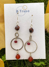Load image into Gallery viewer, Sterling Silver Earrings with Red tiger eye  and carnelian beads handmade by Beth Truso
