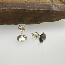 Load image into Gallery viewer, handcrafted sterling silver post earrings in a saucer shape made by beth truso  bottom view

