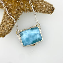 Load image into Gallery viewer, handcrafted sterling silver rectangle  larimar  pendant wtih sterling silver paperclip chain