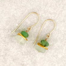 Load image into Gallery viewer, chrysoprase and aquamarine drop earrings with 24kt gold over sterling elements
