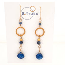 Load image into Gallery viewer, iolite and saphhire dangle earrings with 24kt gold plate elements and gold filled earwires