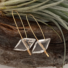 Load image into Gallery viewer, handcrafted 14kt gold filled wire earrings natural clear quartz