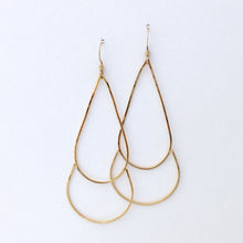 Load image into Gallery viewer, 24kt gold earrings delicate wire teardrop shape on display card