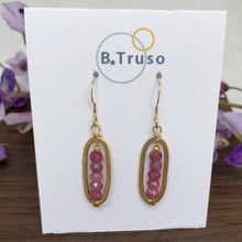 Load image into Gallery viewer, 24kt gold plate over sterling silver oval link earrings pink tourmaline beads on card
