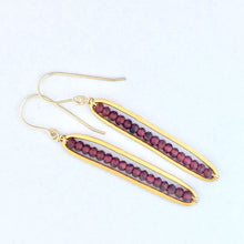 Load image into Gallery viewer, long oval 24kt gold plate over sterling silver faceted garnet