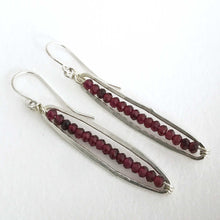 Load image into Gallery viewer, handcrafted long oval sterling silver earrings facted garnet side view