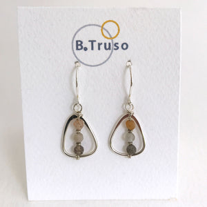 sterling silver earrings trianlge shape link moonstone on display card