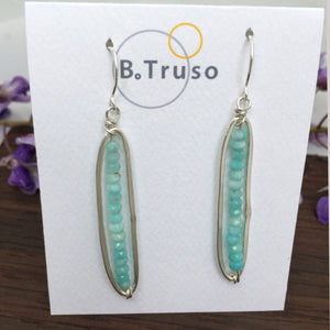 faceted peruvian opal beads sterling silver long oval earrings on card