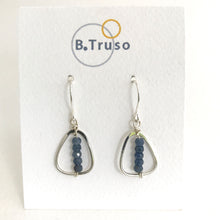 Load image into Gallery viewer, sterling silver oval link earrings blue sapphire faceted on display beads