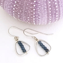 Load image into Gallery viewer,  handcrafted sterling silver triangle link earring  faceted blue sapphire beads