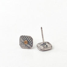 Load image into Gallery viewer, stamped sterling silver post earring with brass inlay and antique finish