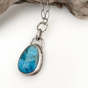 handcrafted  sterling silver apatite pendant on link chain