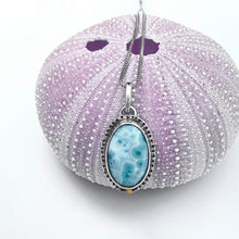 Load image into Gallery viewer, larimar cabochon sterling silver pendant handcrafted by beth truso
