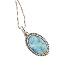 Load image into Gallery viewer, larimar cabochon sterling silver pendant handcrafted by beth truso