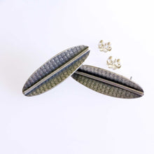 Load image into Gallery viewer, handcrafted sterling silver oval earrings embossed dot texture close up