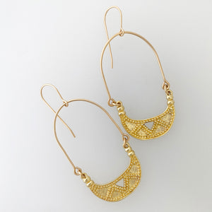 Brass Earrings in Crescent shape with decorative granulation pattern