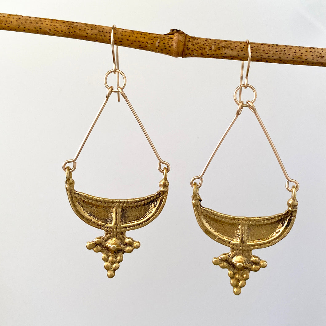 Crescent Earrings with Granulation in Brass