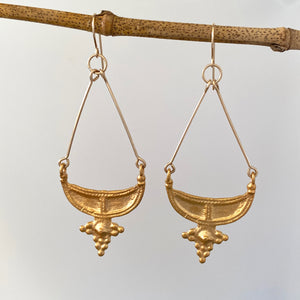 Crescent Earrings with Granulation in 24kt Gold over Brass