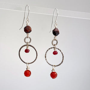 Sterling Silver Earrings with Red tiger eye  and carnelian beads handmade by Beth Truso