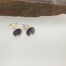 Load image into Gallery viewer, handcrafted sterling silver post earrings in a saucer shape made by beth truso  side view
