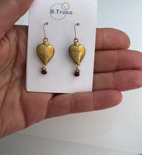 Load and play video in Gallery viewer, Brass heart Earrings with ruby beads
