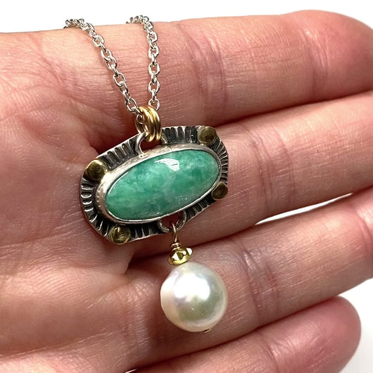 video of handcrafted sterling silver rectangle  larimar  pendant with sterling silver paperclip chain