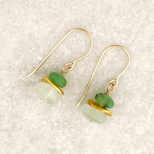 chrysoprase and aquamarine drop earrings with 24kt gold over sterling elements