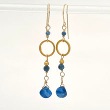 Load image into Gallery viewer, iolite and saphhire dangle earrings with 24kt gold plate elements and gold filled earwires
