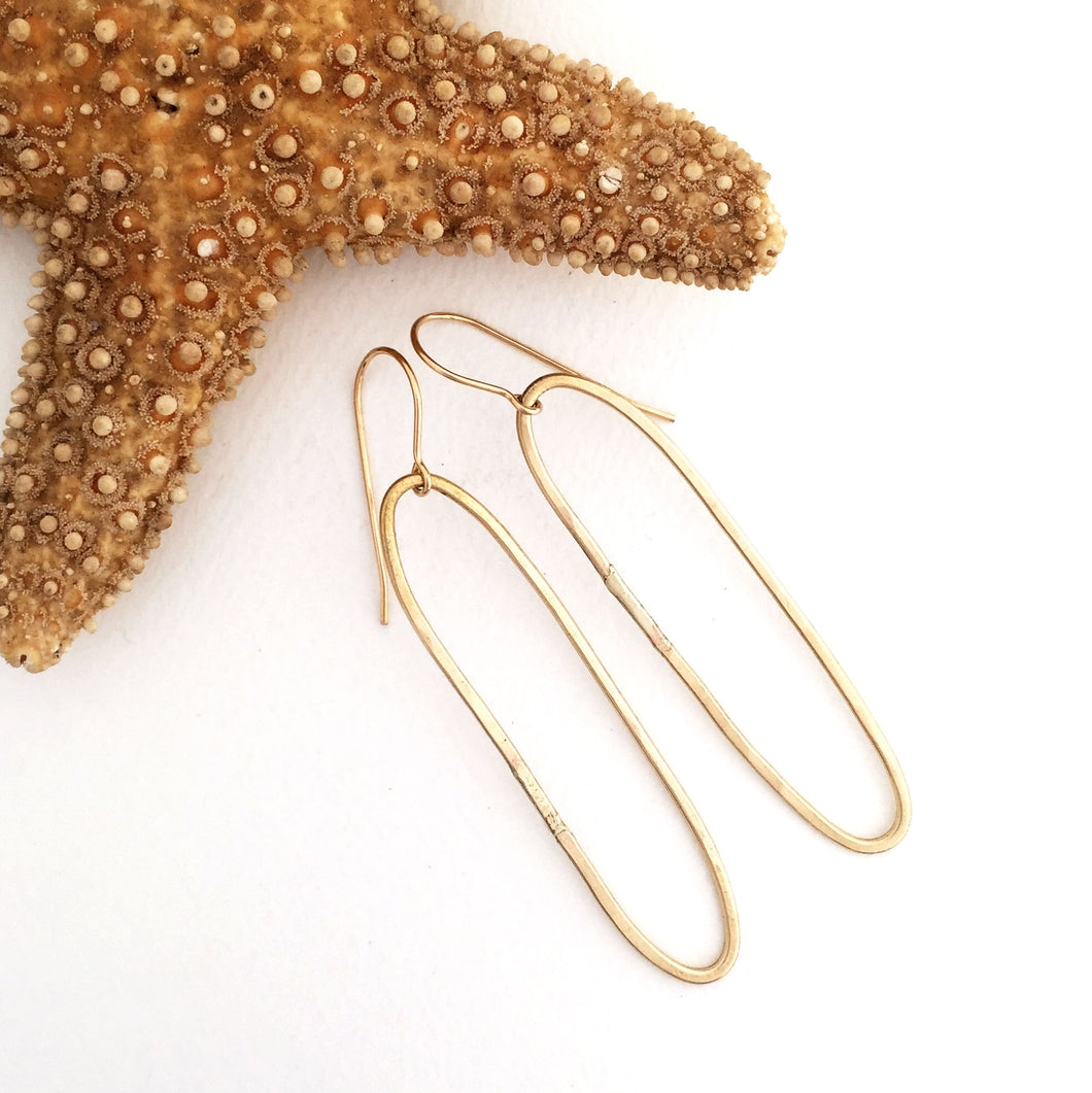 Long Oval Brass Earrings handmde delicate wire