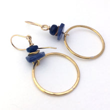 Load image into Gallery viewer, handcrafted hammered brass wire loops kyanite apatite beads 14kt goldfilled ear wires

