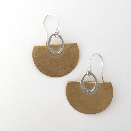 semi circle textured brass earrings with fused sterling loop sterling earwire