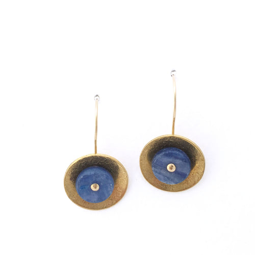disc brass earring textured kyanite beads goldfilled earwire