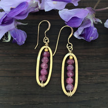 Load image into Gallery viewer, 24kt gold plate over sterling silver oval link earrings pink tourmaline beads
