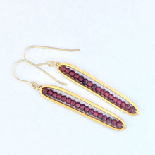 Load image into Gallery viewer, long oval 24kt gold plate over sterling silver faceted garnet
