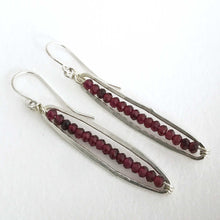 Load image into Gallery viewer, handcrafted long oval sterling silver earrings facted garnet side view
