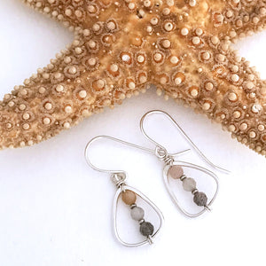 earrings sterling silver triangle monnstone beads 