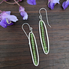Load image into Gallery viewer, sterling silver earrings long oval shape faceted peridot august birthstone
