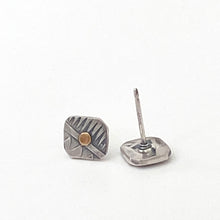 Load image into Gallery viewer, stamped sterling silver post earring with brass inlay and antique finish
