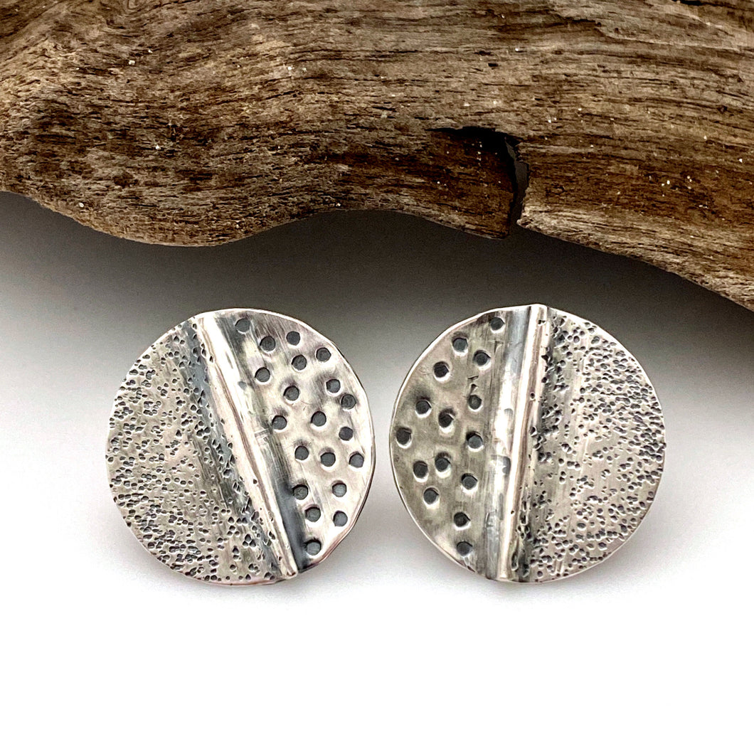 sterling silver earrings disc shape fold formed hammer  stamptexture