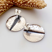 Load image into Gallery viewer, sterling silver earrings post disc shape round hammer stamp texture back view
