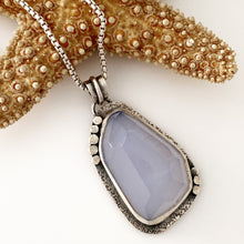 Load image into Gallery viewer, unique handcrafted sterling silver pendant chalcedony cabochon on sterling round box chain
