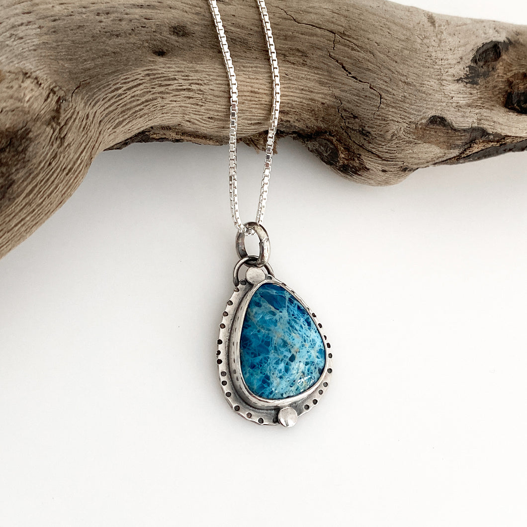 handcrafted sterling silver apatite cabochon on sterling chain pendant