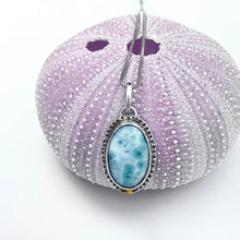 Load image into Gallery viewer, larimar cabochon sterling silver pendant handcrafted by beth truso 

