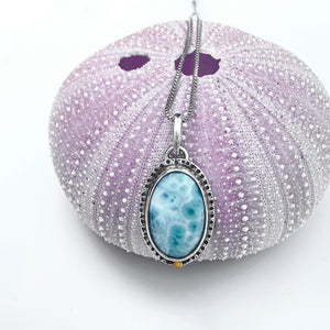 larimar cabochon sterling silver pendant handcrafted by beth truso 