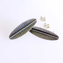 Load image into Gallery viewer, handcrafted sterling silver oval earrings embossed dot texture close up
